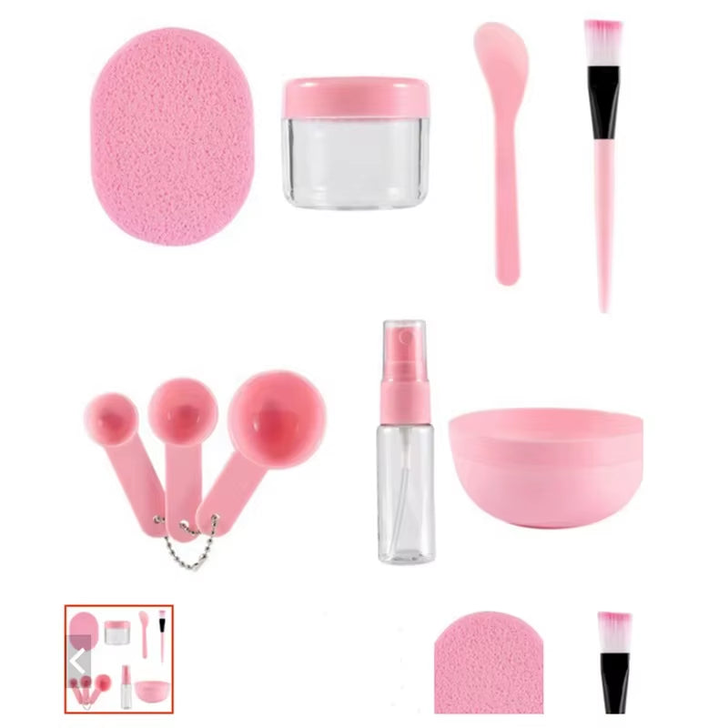 DIY Pink 9Pcs Kit Facial Mask Bowl Mask Makeup Brush Mask Stir Spatula Spoon Spray Bottle Cleanse Sponge Beauty Care Skin Tools