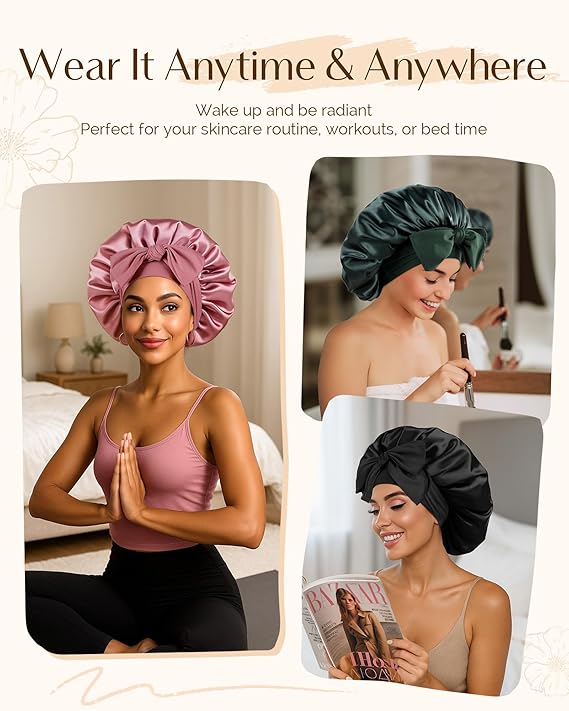 Yanibest Satin Silk Bonnet for Sleeping Women, Double Layer Hair Bonnet with Elastic Tie Band for Curly Natural Hair