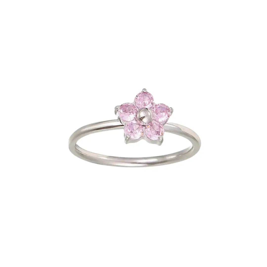 Rose ring with pink crystal flower