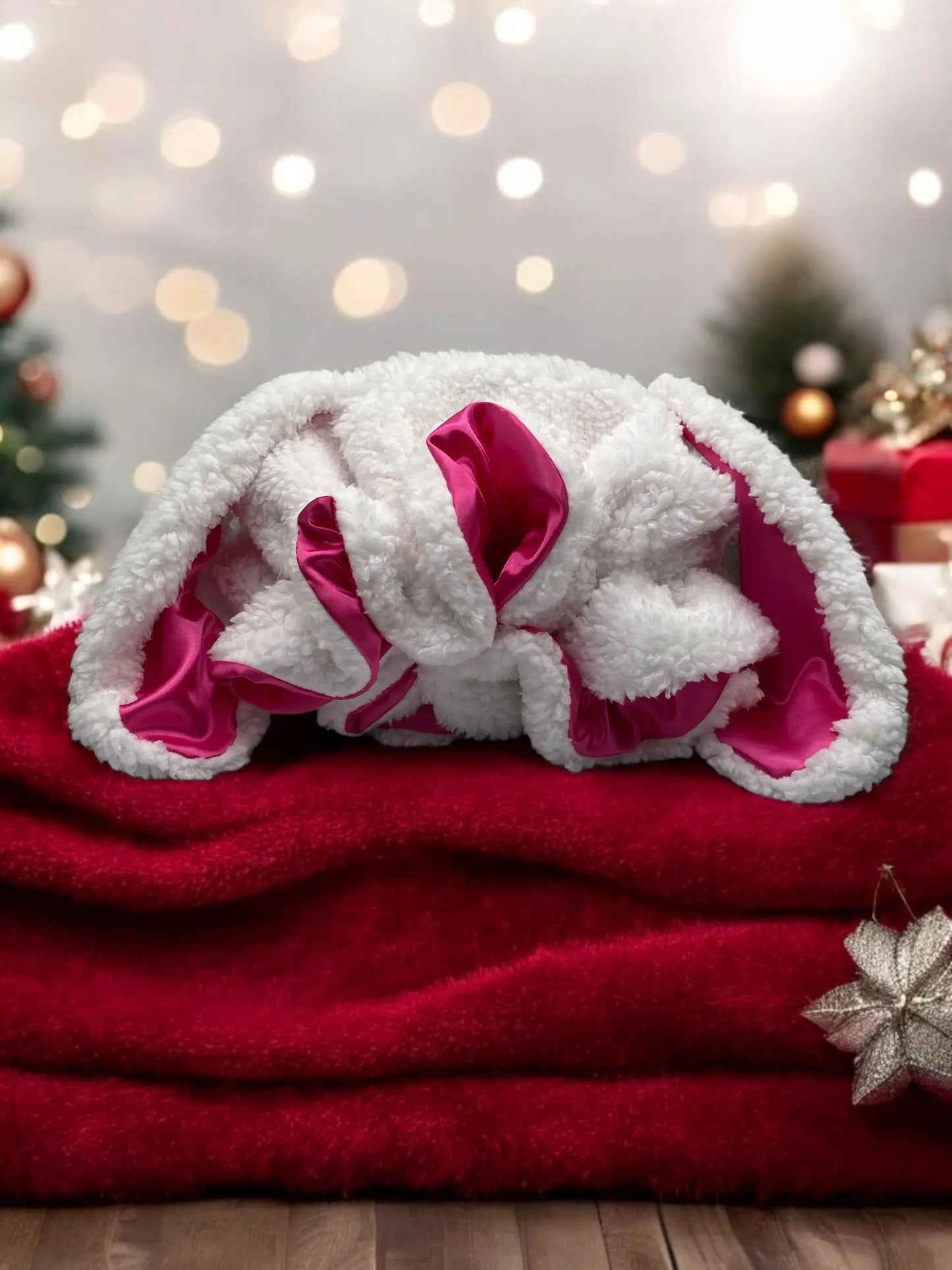 Rabbit Bonnet: Handmade Faux Sherpa Sleeping Bonnet with Satin Lining