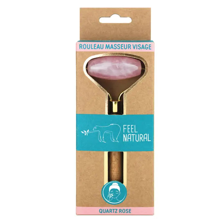 Pink quartz facial roller with Gua Sha