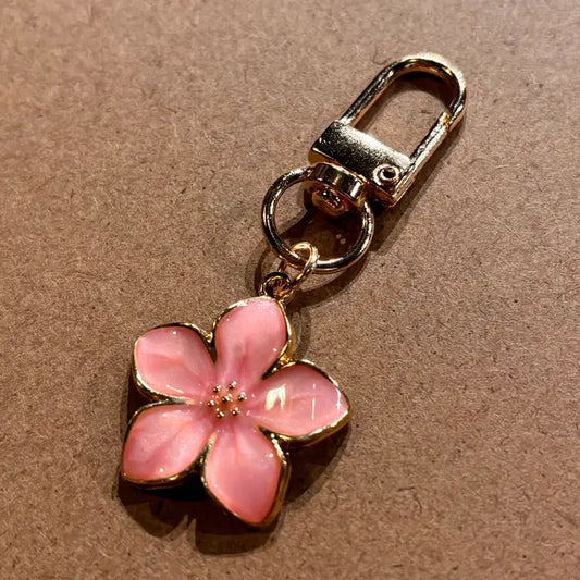 Schlüsselanhänger Blume aus Metall, goldfarben - pink
