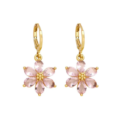Rosy stud earrings with shiny pink flowers