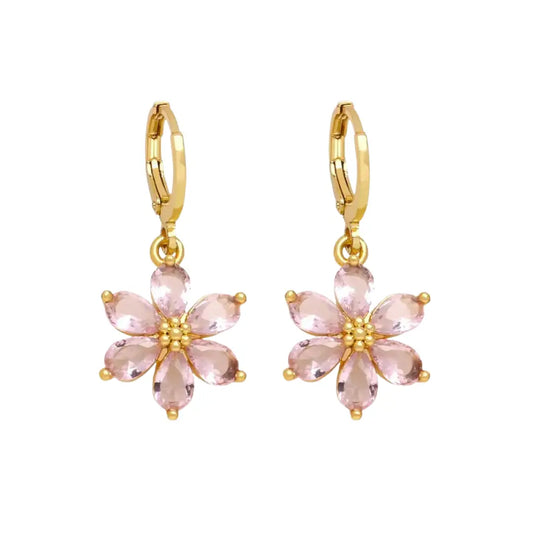 Rosy stud earrings with shiny pink flowers