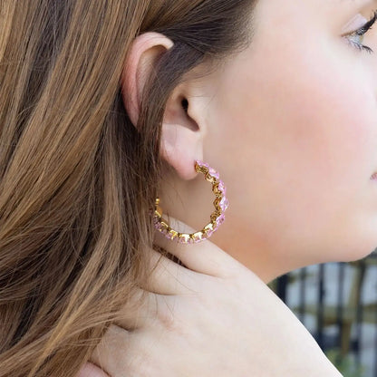 Gold PVD Edelstahl Creolen mit rosa Stein