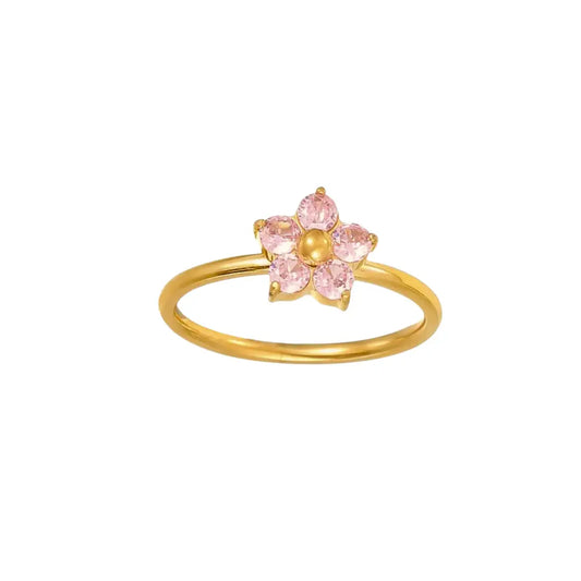Rose ring with pink crystal flower