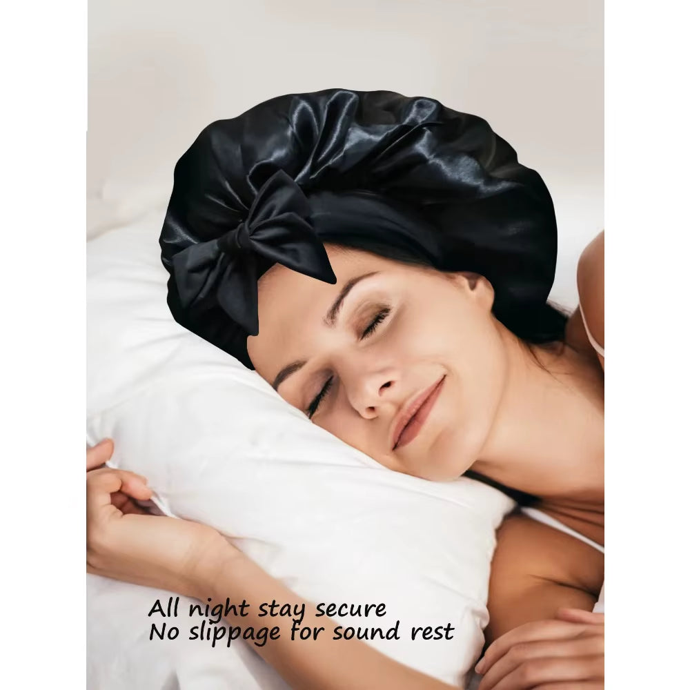 @@@@@Satin Bonnet Silk Bonnet Adjustable Bonne for Sleeping Hair Bonnet with Tie Band Bonnets for Women Men Satin Bonnet