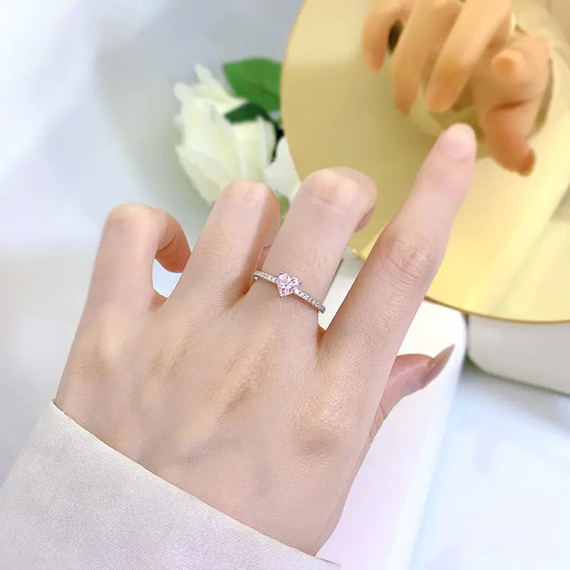 Stacking ring with pink heart