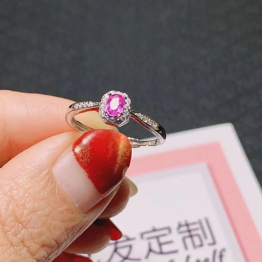 Cute Pink Sapphire Ring for Girl 3Mm*4Mm Natural Pink Sapphire Silver Ring 925 Silver Pink Sapphire Jewelry