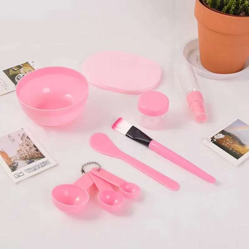 DIY Pink 9Pcs Kit Facial Mask Bowl Mask Makeup Brush Mask Stir Spatula Spoon Spray Bottle Cleanse Sponge Beauty Care Skin Tools