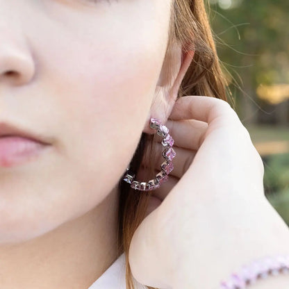 Gold PVD Edelstahl Creolen mit rosa Stein