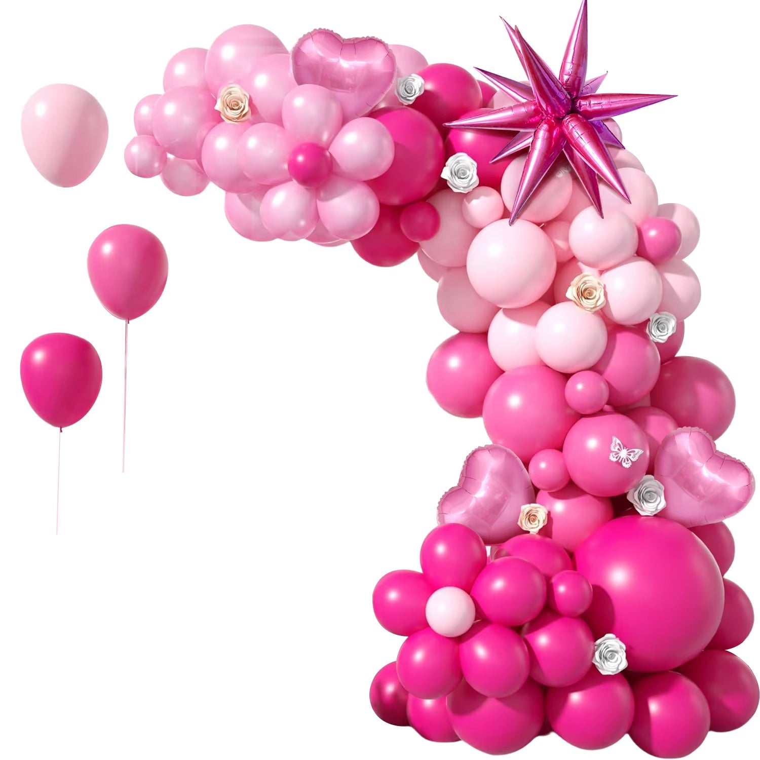 112Pcs Pink Balloon Arch Wreath Set, Pink Balloons with Rose Exploding Stars and Pink Love Foil Balloons, Suitable for Mother'S