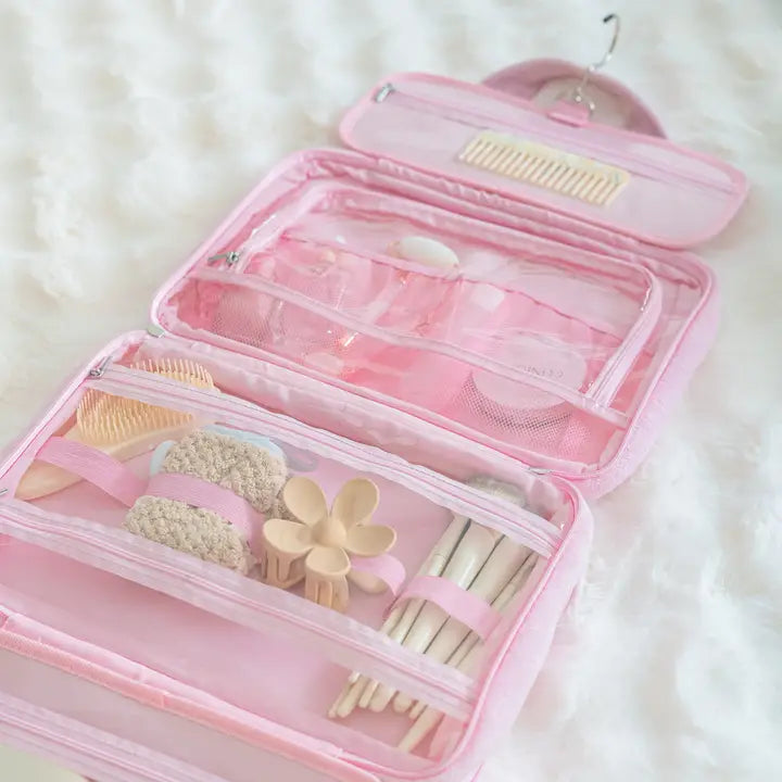 Pink cosmetic bag TOWEL with hanger