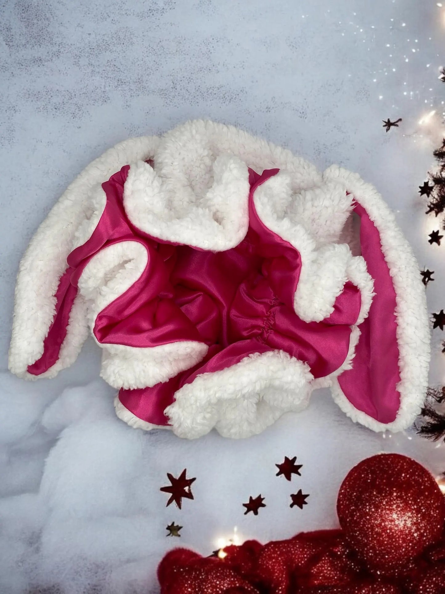 Rabbit Bonnet: Handmade Faux Sherpa Sleeping Bonnet with Satin Lining