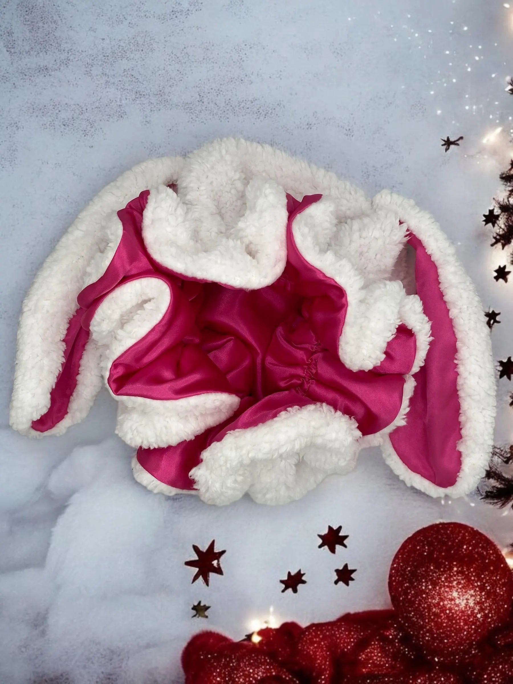 Rabbit Bonnet: Handmade Faux Sherpa Sleeping Bonnet with Satin Lining