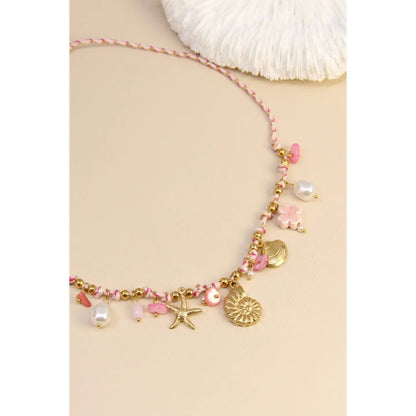 Necklace with pink shells – mother-of-pearl and stainless steel