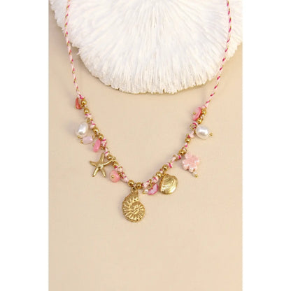 Necklace with pink shells – mother-of-pearl and stainless steel