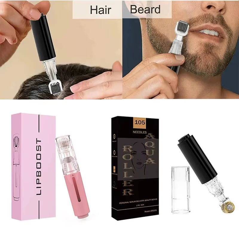 Pink 105 Microneedling Pen Serum Applicator Derma Roller Lip Plumper Beard Hair Growth Facial Skin Care Portable Beauty Tool