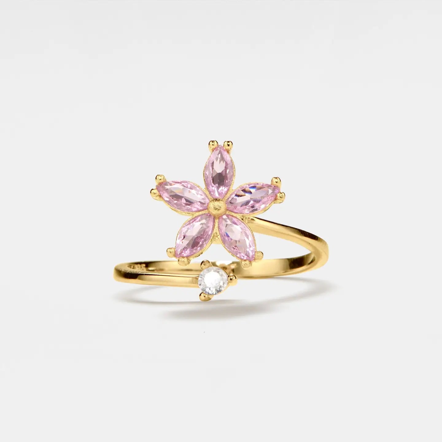 Fidget spinner ring with pink flower made of 925 sterling silver