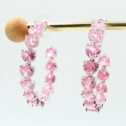 CHERIE - PINK large XL hoop earrings with heart-shaped cubic zirconia