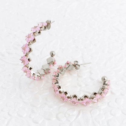 Gold PVD Edelstahl Creolen mit rosa Stein