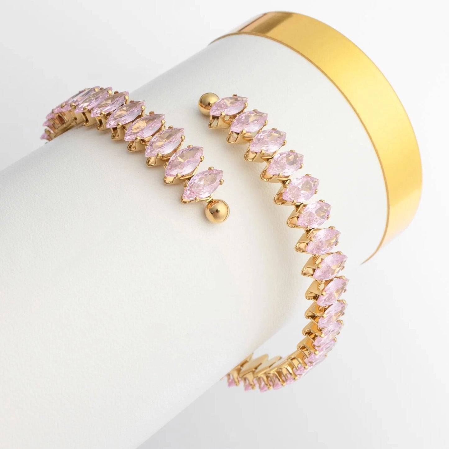 18K Gold PVD Edelstahl Armband mit rosa Stein