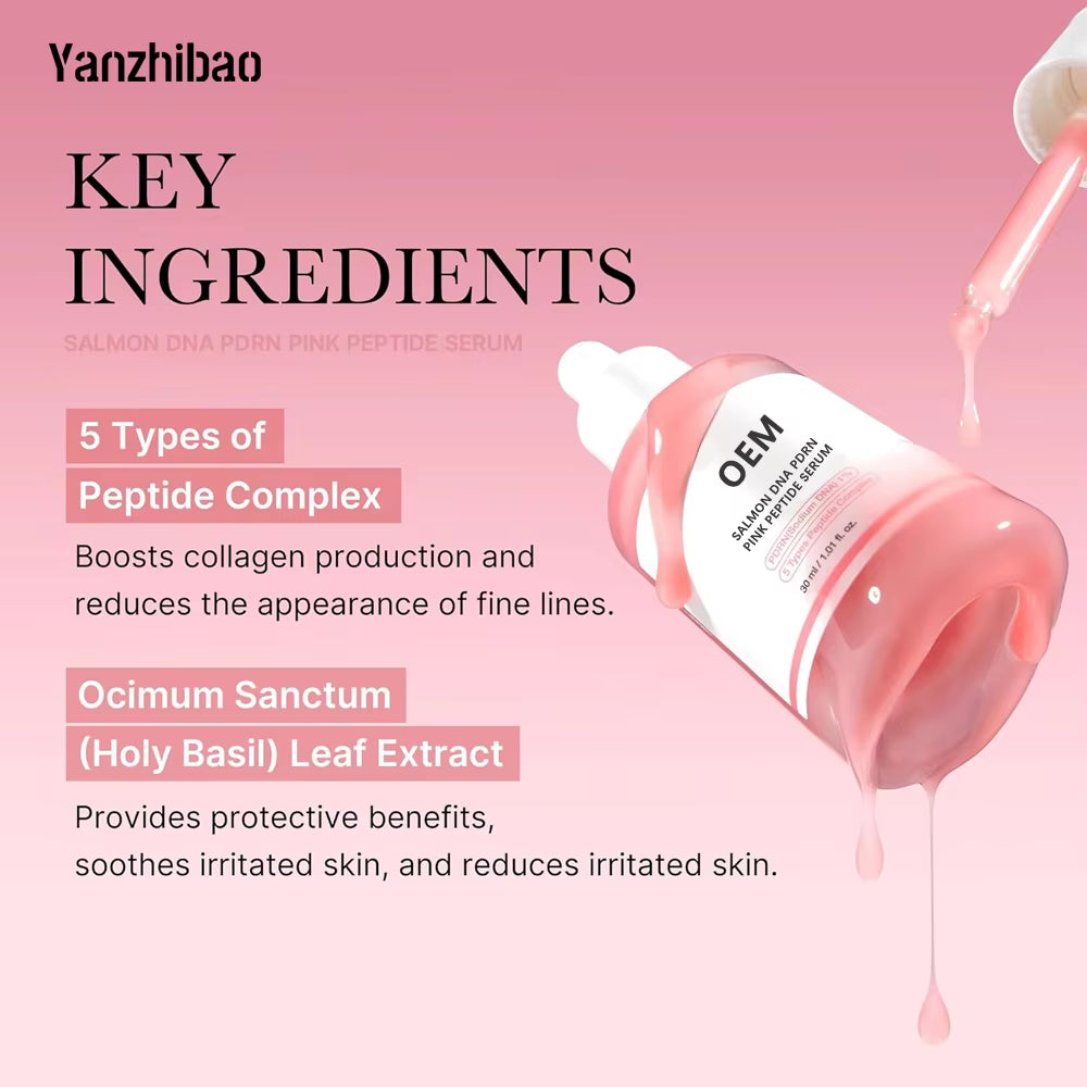 OEM Salmon DNA + PDRN Face Serum Pink Peptide&Niacinamide Korean Skincare for Moisturizing, Brightening