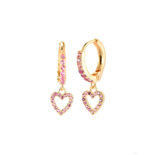 Earrings with a cute pink heart