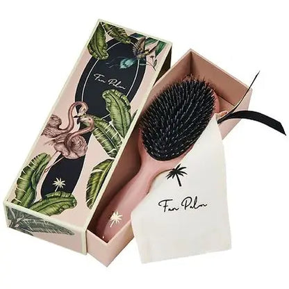 Fan Palm medium-sized hairbrush in glossy pink with glitter