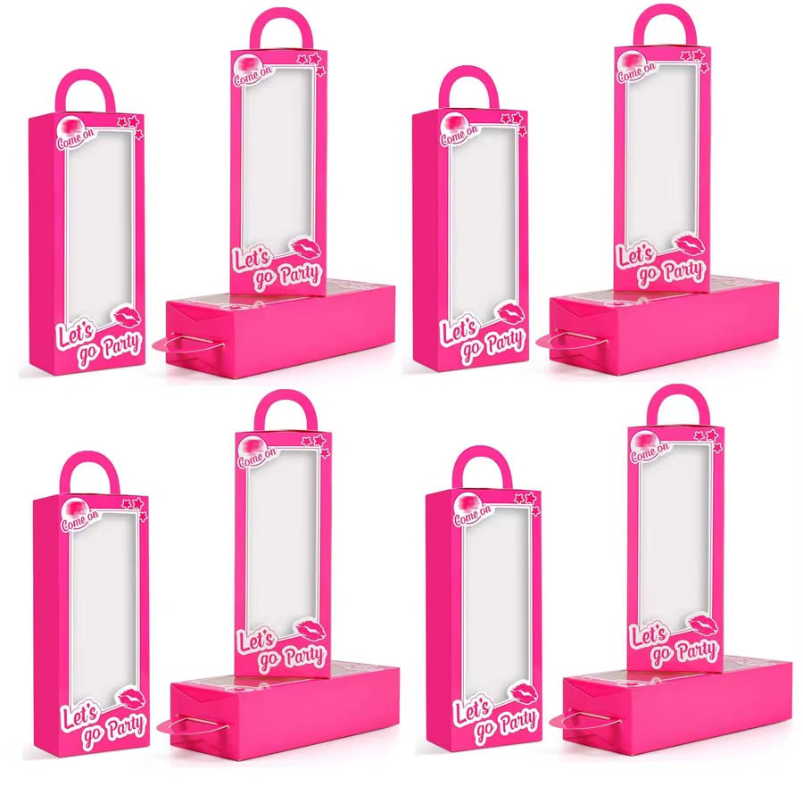 12PCS Pink Doll Party Favor Boxes Doll Props Hot Pink Gift Box Goodie Bag Candy Treat Boxes Pink Birthday Bachelorette Party