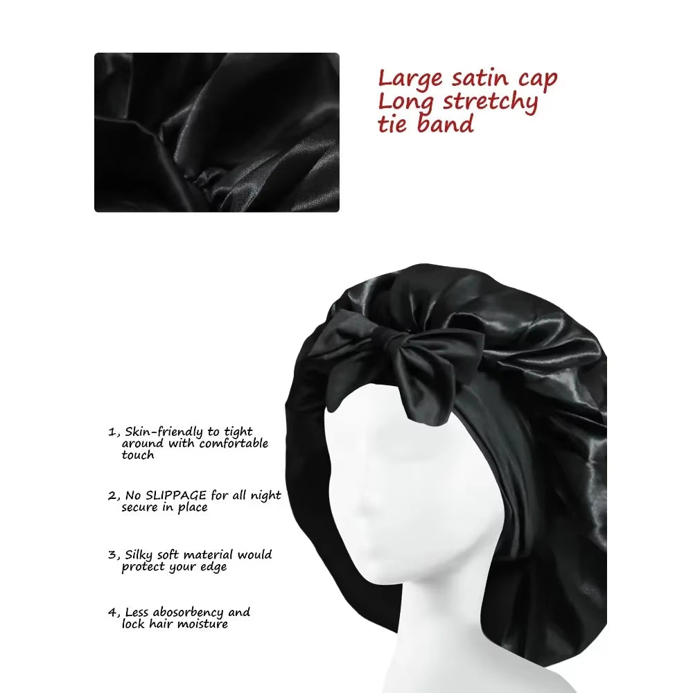 @@@@@Satin Bonnet Silk Bonnet Adjustable Bonne for Sleeping Hair Bonnet with Tie Band Bonnets for Women Men Satin Bonnet