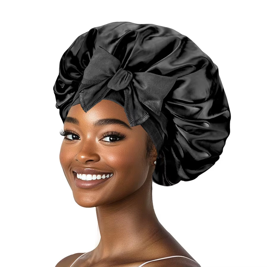 Blush Pink Layers Silk Satin Bonnet Sleeping Cap Shower Edge Wrap Cover Nightcap for Women Long Hair