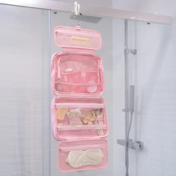 Pink cosmetic bag TOWEL with hanger