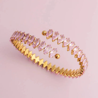 18K Gold PVD Edelstahl Armband mit rosa Stein