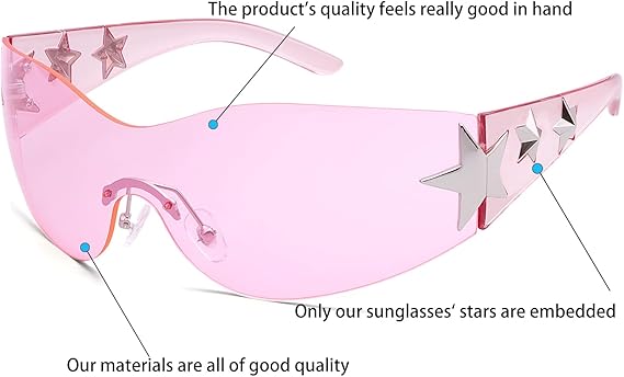 Rimless Y2K Sunglasses Star Wrap Around Glasses 2000S