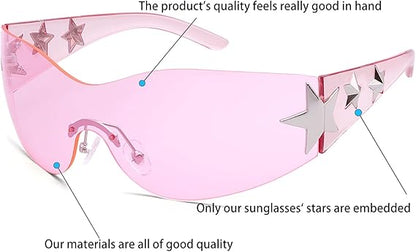 Rimless Y2K Sunglasses Star Wrap Around Glasses 2000S
