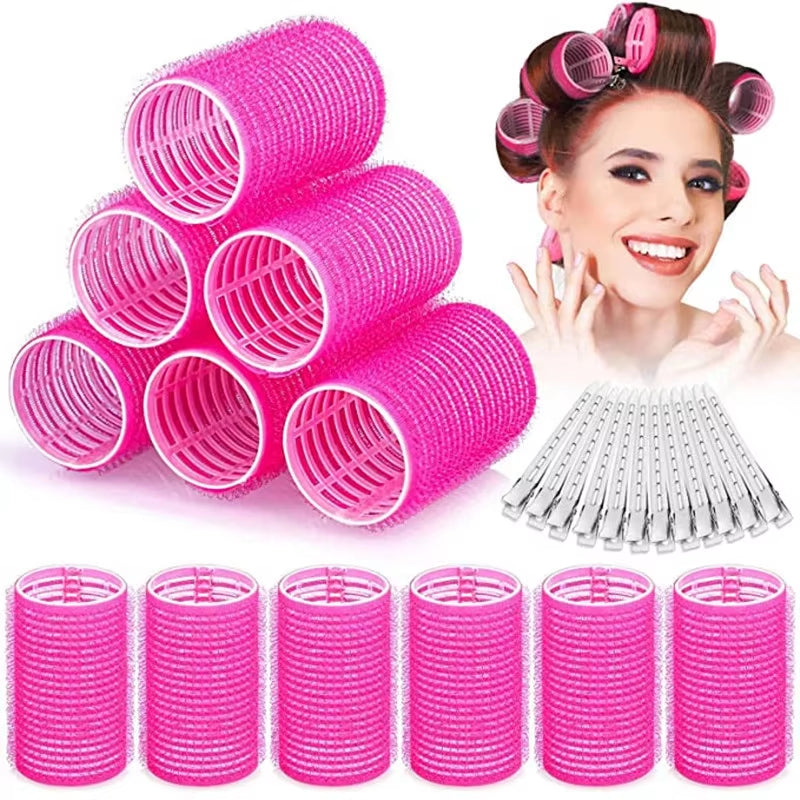 12Pcs Self-Grip Hair Rollers Heatless Hair Curlers No Heat Hair Bangs Volume Self-Adhesive Hook & Loop DIY Styling Tools