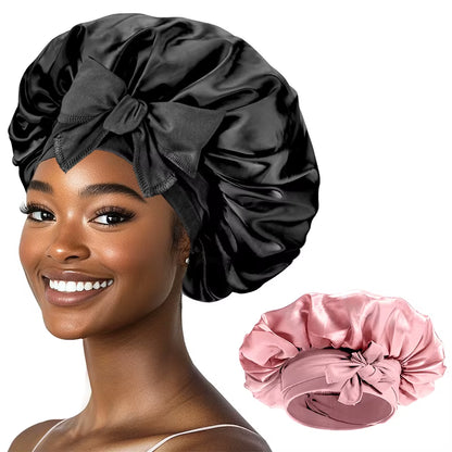Blush Pink Layers Silk Satin Bonnet Sleeping Cap Shower Edge Wrap Cover Nightcap for Women Long Hair