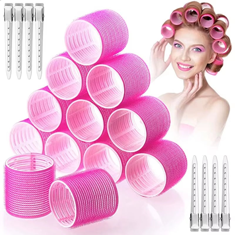 12Pcs Self-Grip Hair Rollers Heatless Hair Curlers No Heat Hair Bangs Volume Self-Adhesive Hook & Loop DIY Styling Tools