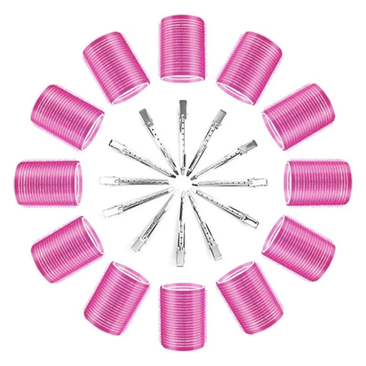 12Pcs Self-Grip Hair Rollers Heatless Hair Curlers No Heat Hair Bangs Volume Self-Adhesive Hook & Loop DIY Styling Tools