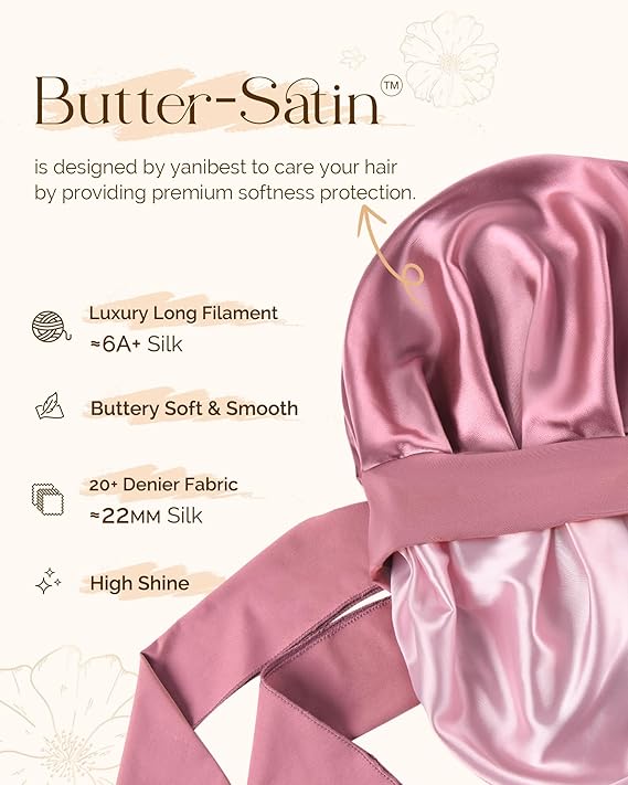 Yanibest Satin Silk Bonnet for Sleeping Women, Double Layer Hair Bonnet with Elastic Tie Band for Curly Natural Hair