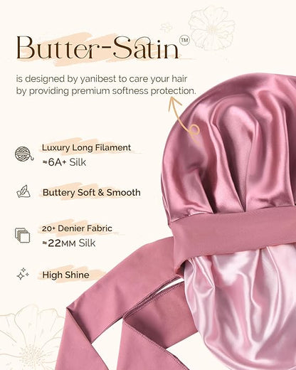 Yanibest Satin Silk Bonnet for Sleeping Women, Double Layer Hair Bonnet with Elastic Tie Band for Curly Natural Hair