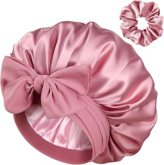 Yanibest Satin Silk Bonnet for Sleeping Women, Double Layer Hair Bonnet with Elastic Tie Band for Curly Natural Hair