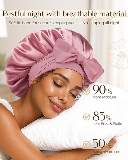 Yanibest Satin Silk Bonnet for Sleeping Women, Double Layer Hair Bonnet with Elastic Tie Band for Curly Natural Hair