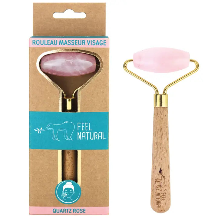 Pink quartz facial roller with Gua Sha