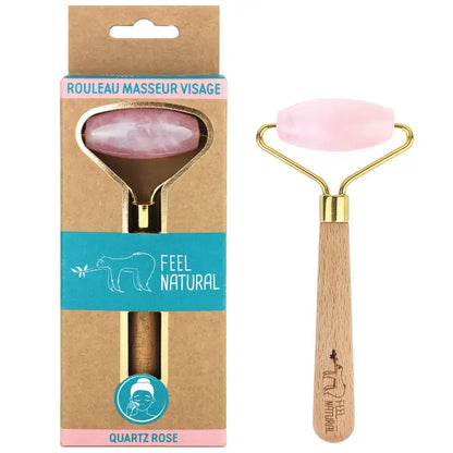 Pink quartz facial roller with Gua Sha