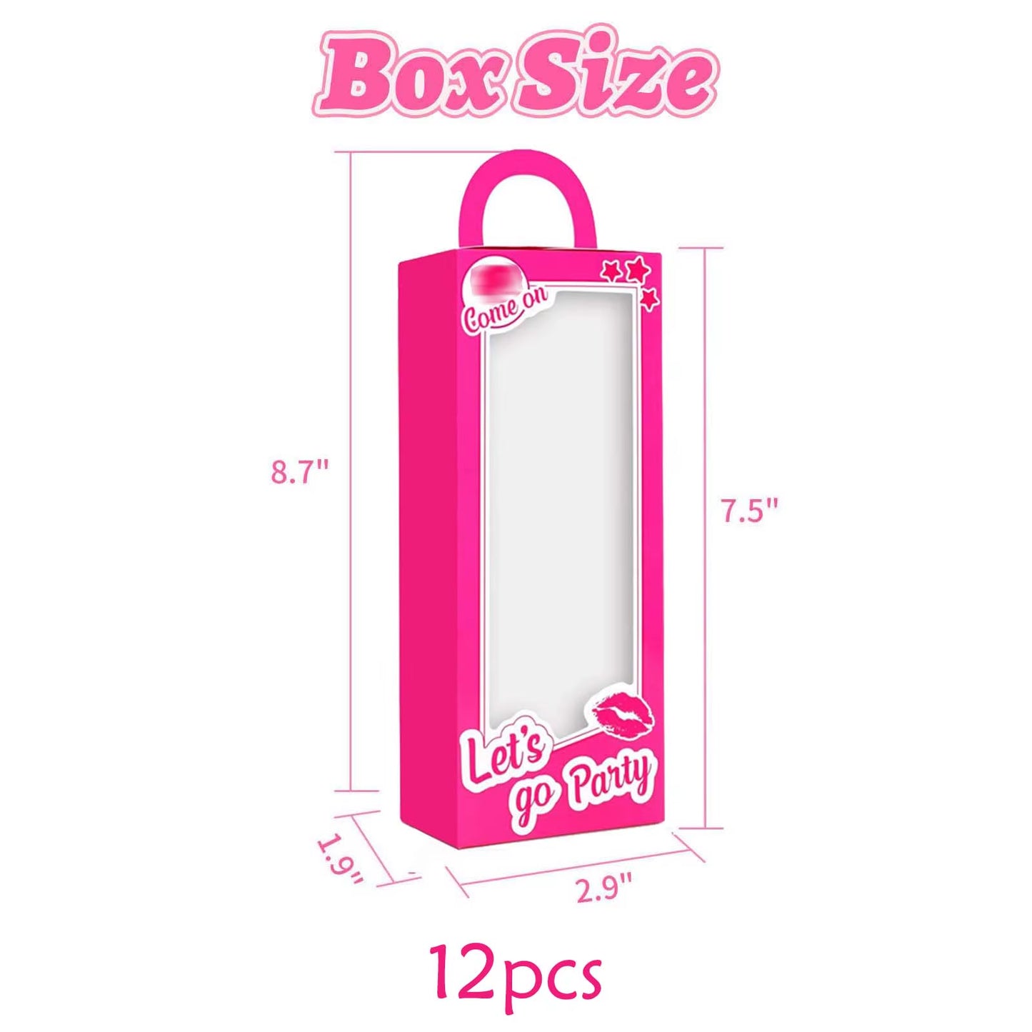 12PCS Pink Doll Party Favor Boxes Doll Props Hot Pink Gift Box Goodie Bag Candy Treat Boxes Pink Birthday Bachelorette Party