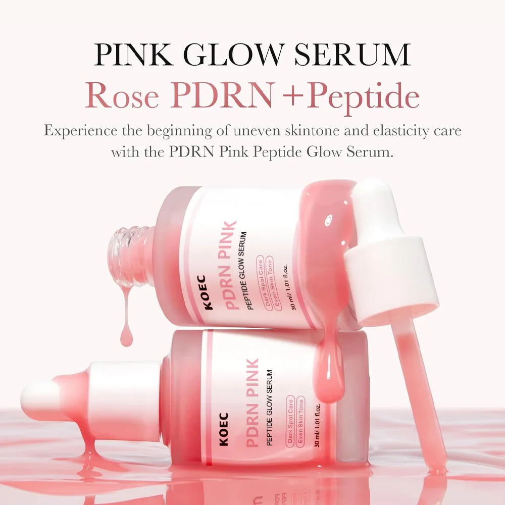 30Ml KOEC Rose PDRN Pink Peptide Glow Facial Serum Dark Spot Care Even Skin Tone Enhance Elasticity Smoothing Firming Adenosine