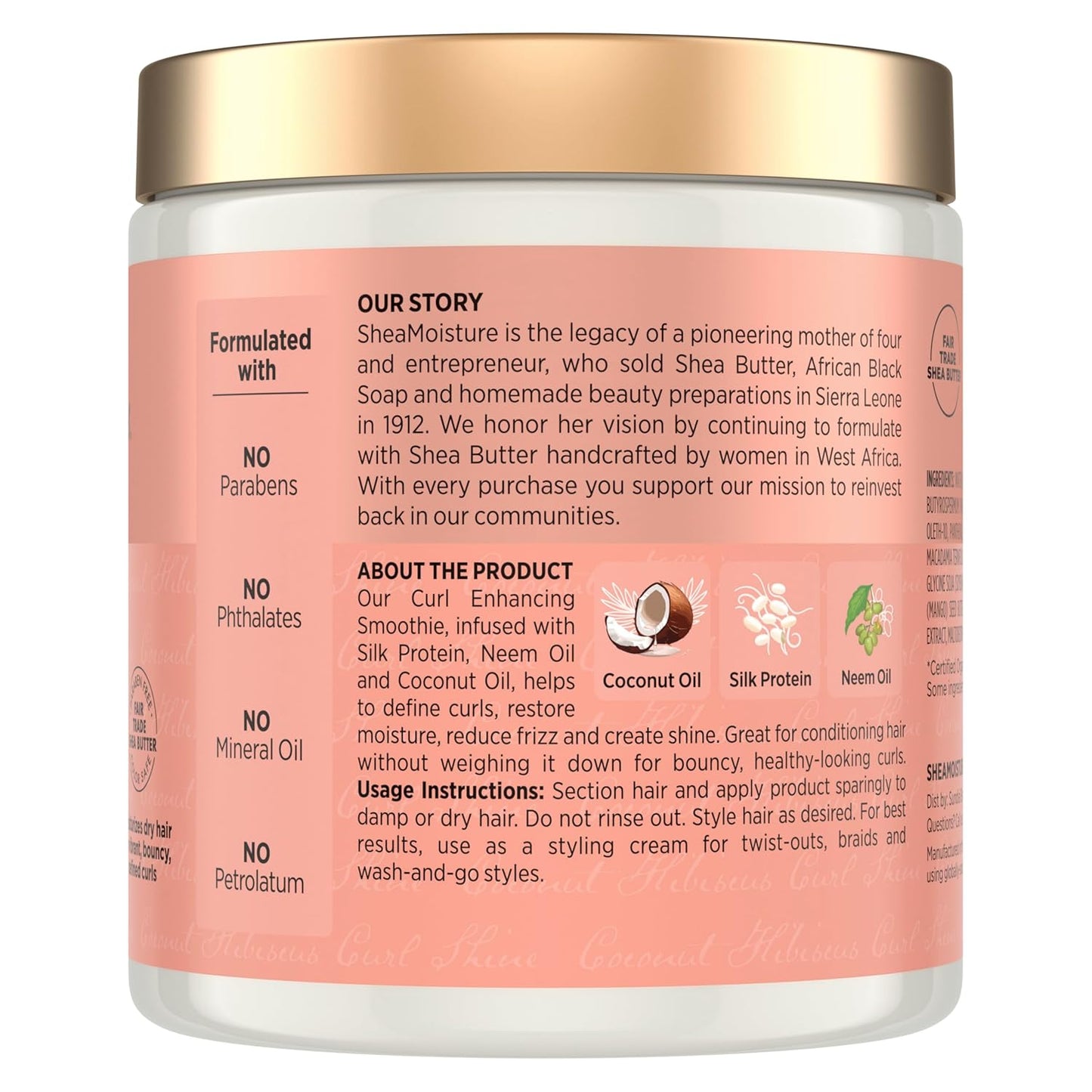 SheaMoisture Curl-Enhancing Smoothie Hair Cream, Coconut and Hibiscus for thick, curly hair, sulfate-free and paraben-free, curl cream, 590 ml