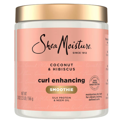 SheaMoisture Curl-Enhancing Smoothie Hair Cream, Coconut and Hibiscus for thick, curly hair, sulfate-free and paraben-free, curl cream, 590 ml
